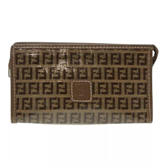 FENDI Zucchino Canvas Pouch Brown Auth - Picture 1 of 16
